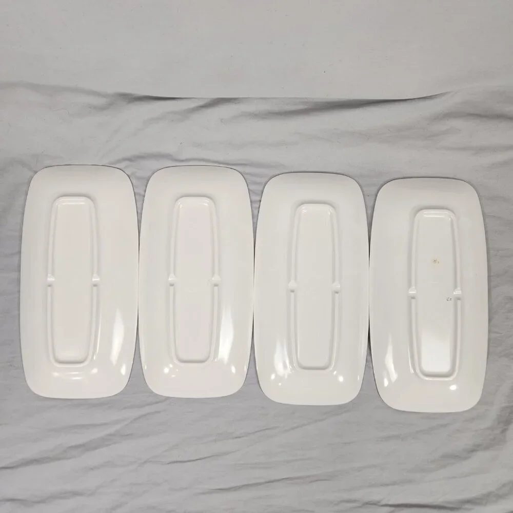 Tar Hong Rectangle Sushi Plates Set of 4 Black White Melamine Dishwasher Safe